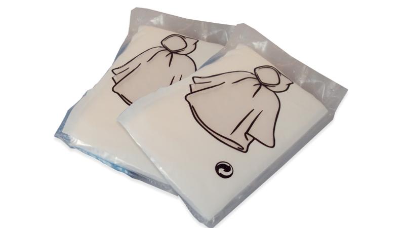 Disposable rain ponchos with printed card